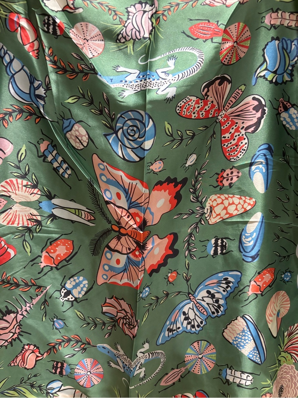 Green Butterfly Print Satin Skirt - Floral Graphic Design